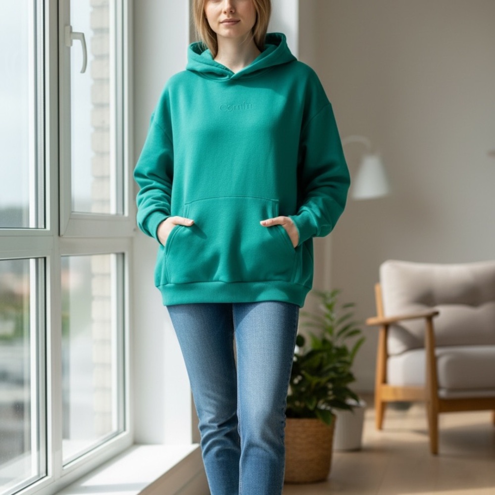 Cmfrt Signature Hoodie Aqua Large EUC unisex oversized pullover sweatshirt - Picture 2 of 8